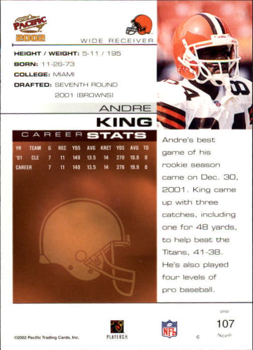 2002 Pacific #107 Andre King back image