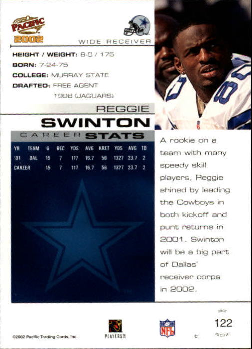 2002 Pacific #122 Reggie Swinton back image