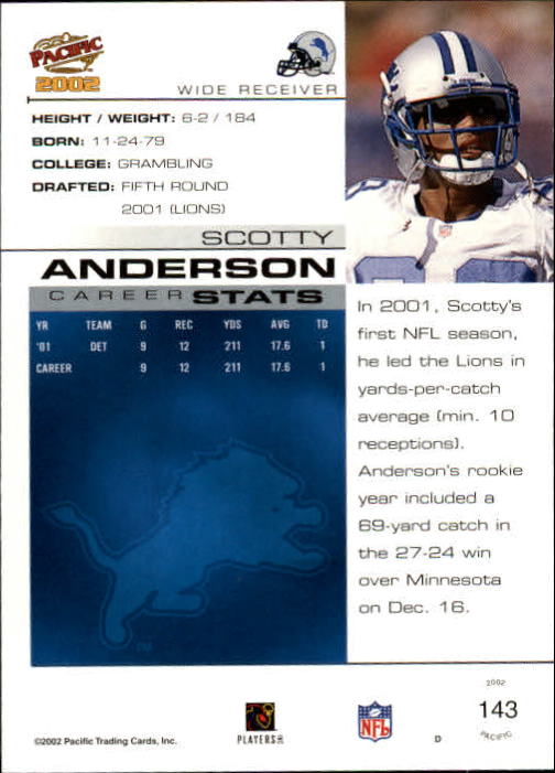 2002 Pacific #143 Scotty Anderson back image