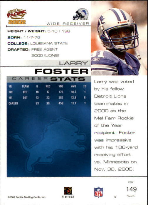 2002 Pacific #149 Larry Foster back image