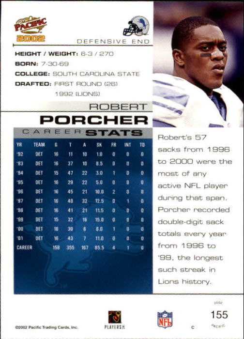 2002 Pacific #155 Robert Porcher back image