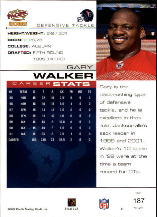2002 Pacific #187 Gary Walker back image