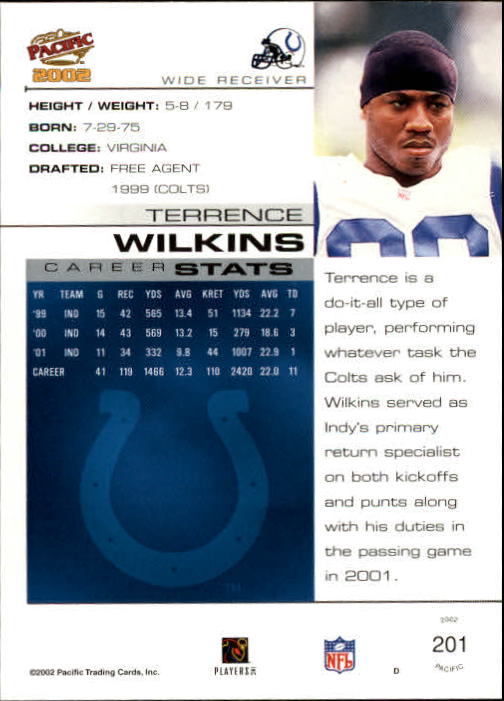 2002 Pacific #201 Terrence Wilkins back image