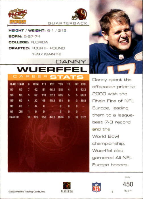 2002 Pacific #450 Danny Wuerffel back image