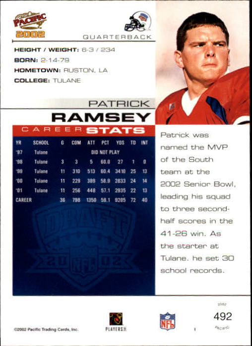 2002 Pacific #492 Patrick Ramsey RC back image