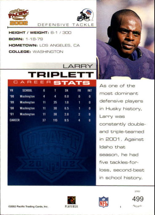 2002 Pacific #499 Larry Tripplett RC back image