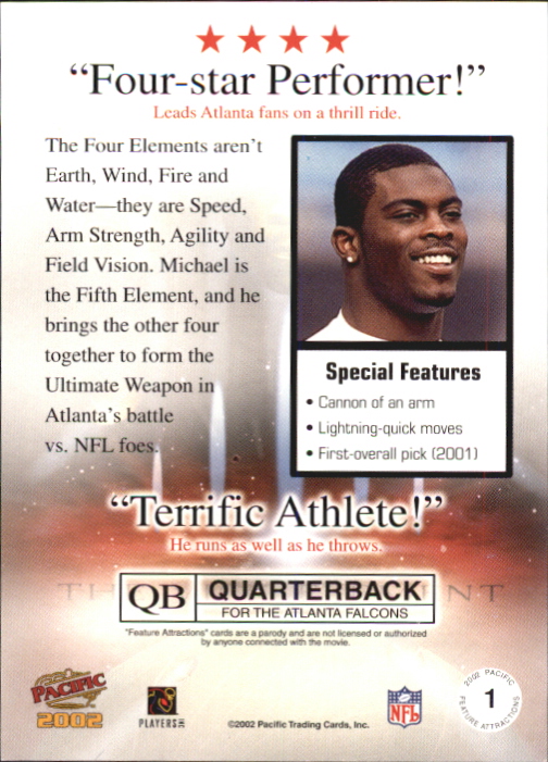 2002 Pacific Feature Attractions #1 Michael Vick back image