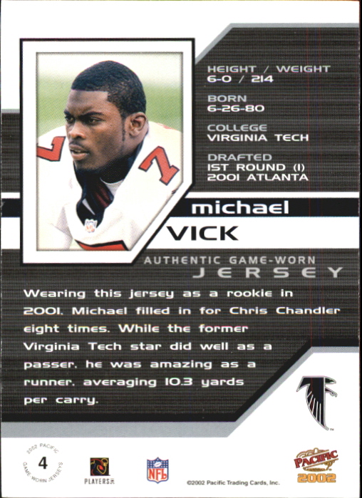 2002 Pacific Game Worn Jerseys #4 Michael Vick - black jersey swatch - NM-MT