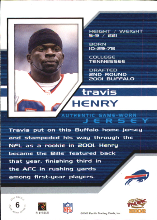 2002 Pacific Game Worn Jerseys #6 Travis Henry back image