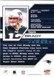 2002 Pacific Game Worn Jerseys #27 Tom Brady back image