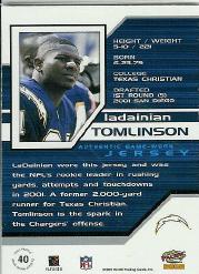 2002 Pacific Game Worn Jerseys #40 LaDainian Tomlinson back image