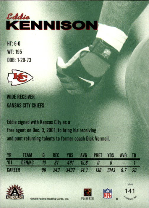 B4841- 2002 Pacific Adrenaline FB #s 1-200 +Rookies -You Pick- 15+ FREE US SHIP - Picture 228 of 336