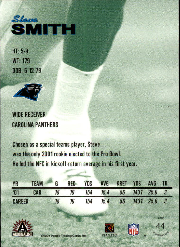 2002 Pacific Adrenaline Red #44 Steve Smith back image
