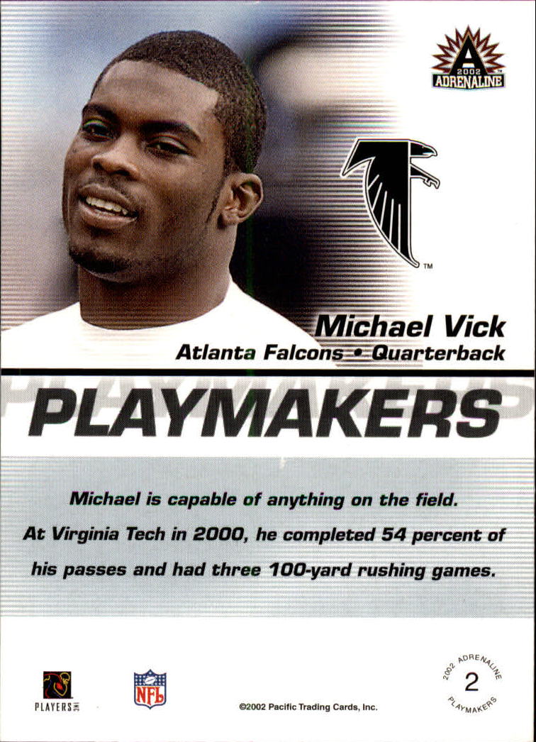 2002 Pacific Adrenaline Playmakers #2 Michael Vick back image
