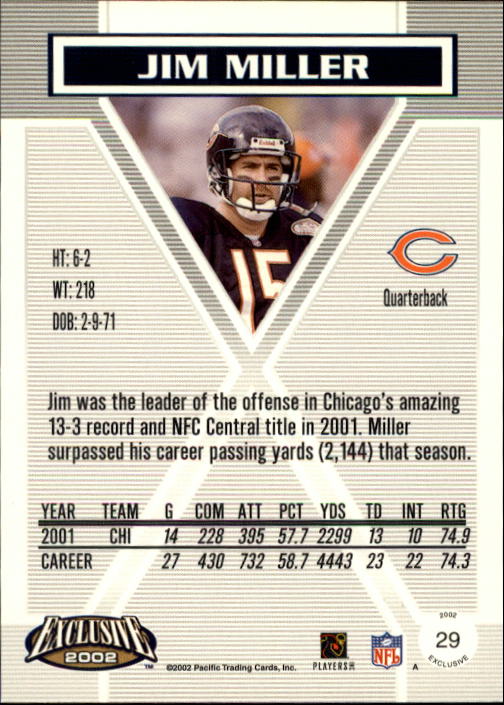 2002 Exclusive (Pacific) Football "Main Set" Cards - Picture 3 of 15