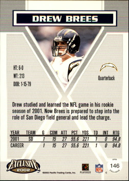 2002 Pacific Exclusive #146 Drew Brees back image