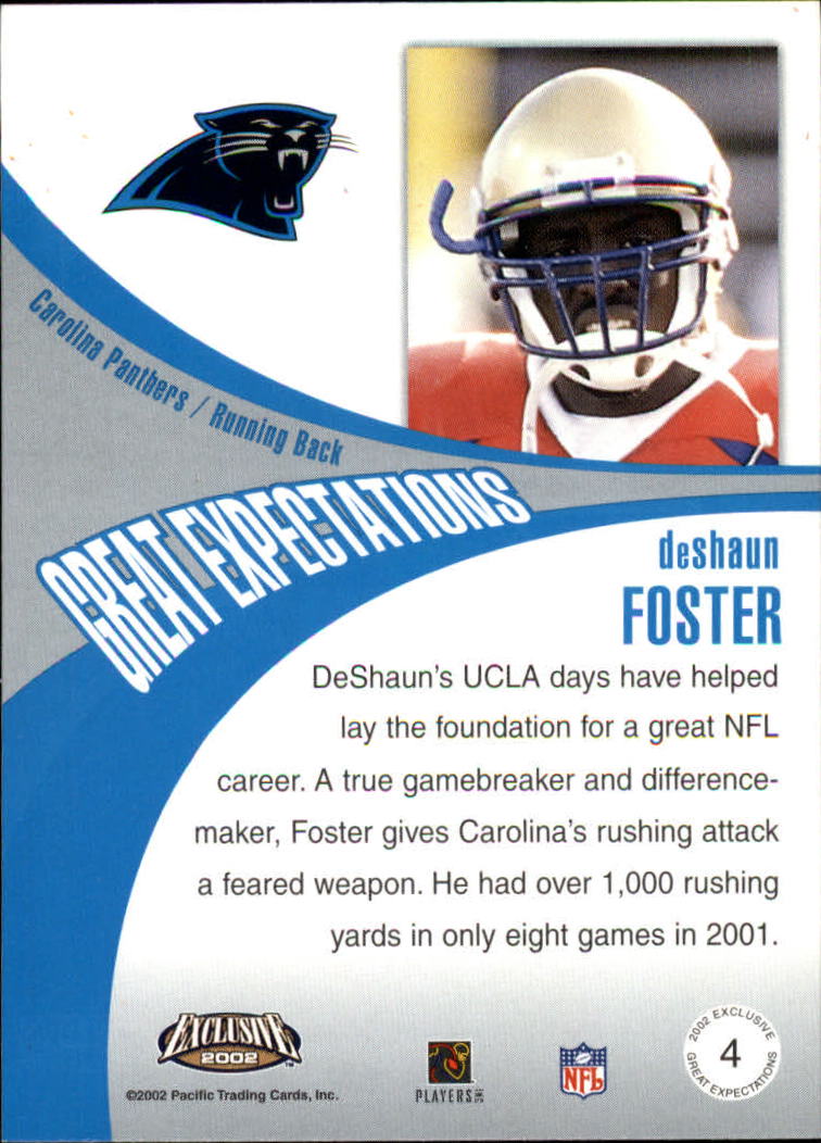 2002 Pacific Exclusive Great Expectations #4 DeShaun Foster back image