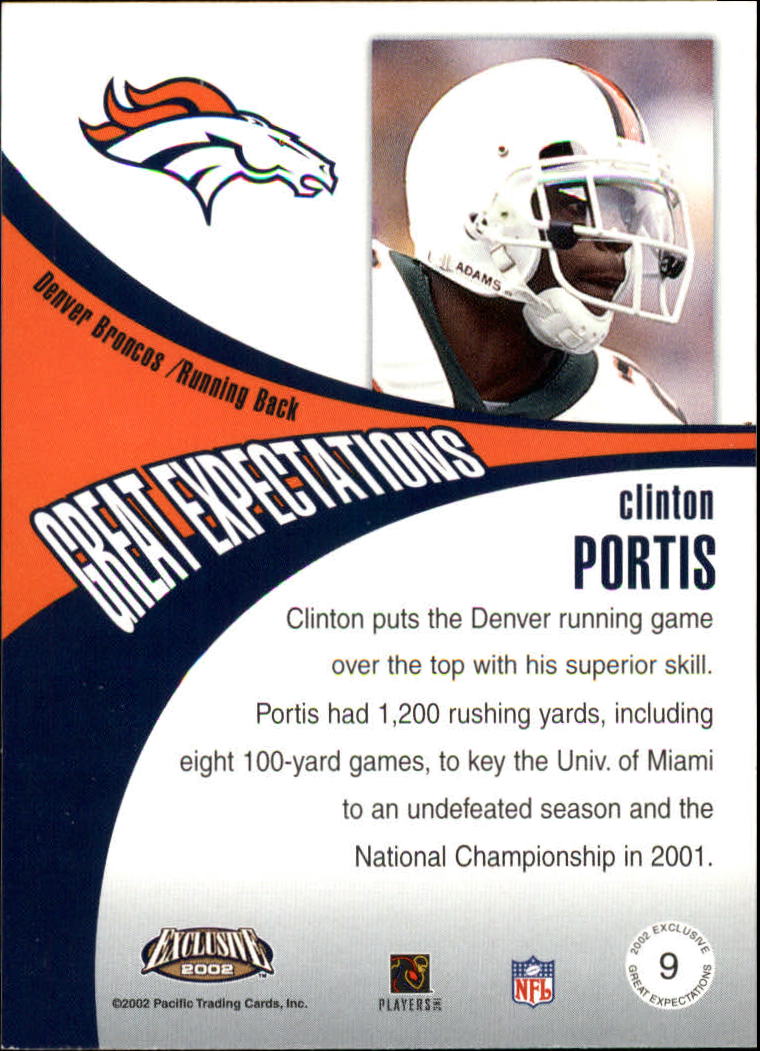 2002 Pacific Exclusive Great Expectations #9 Clinton Portis back image