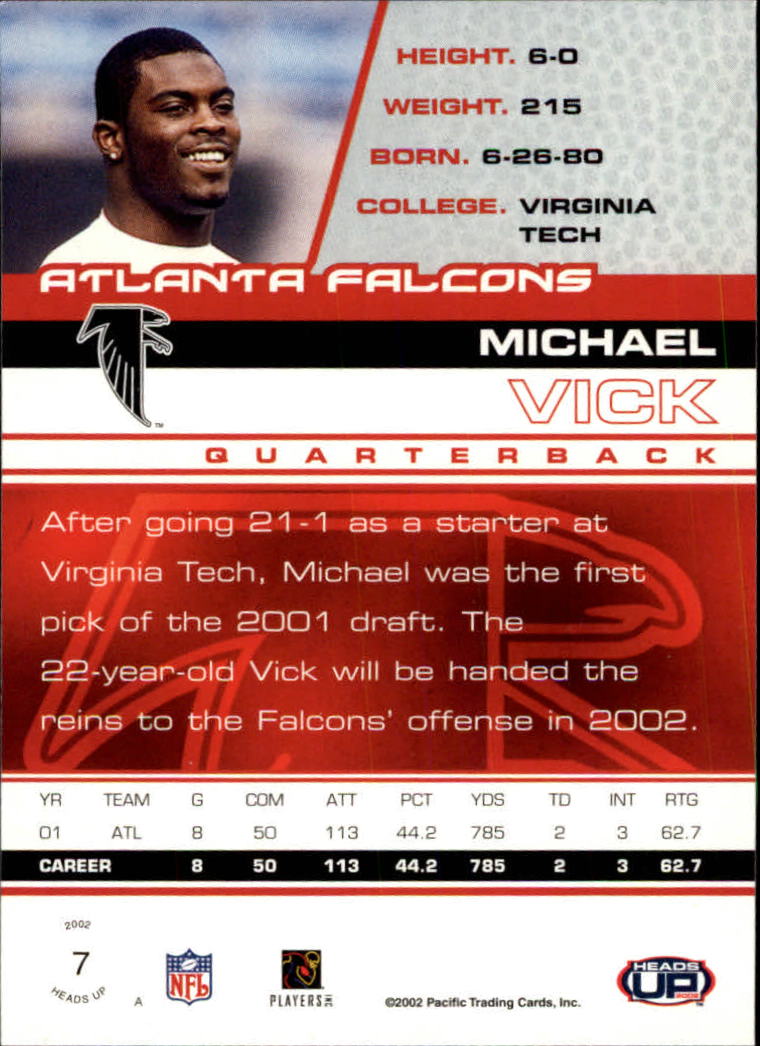 2002 Pacific Heads Up #7 Michael Vick back image