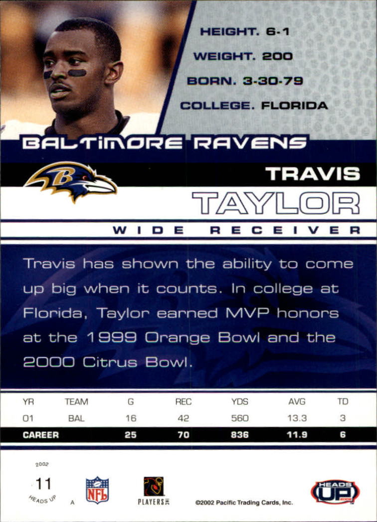 2002 Pacific Heads Up #11 Travis Taylor back image