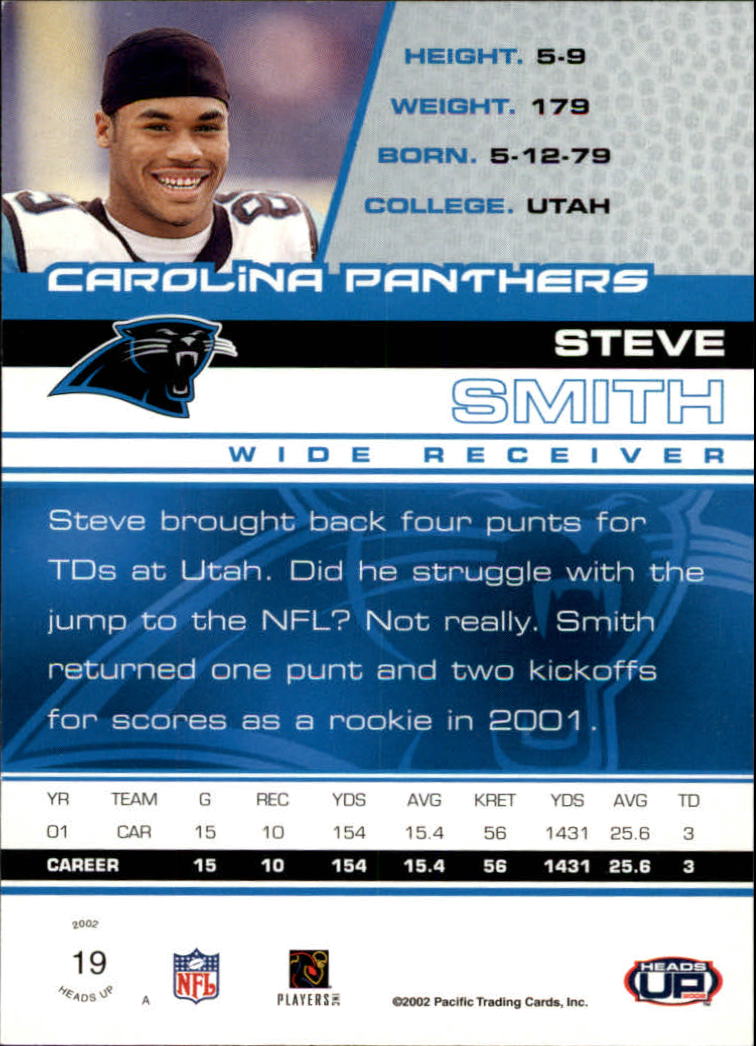 2002 Pacific Heads Up #19 Steve Smith back image