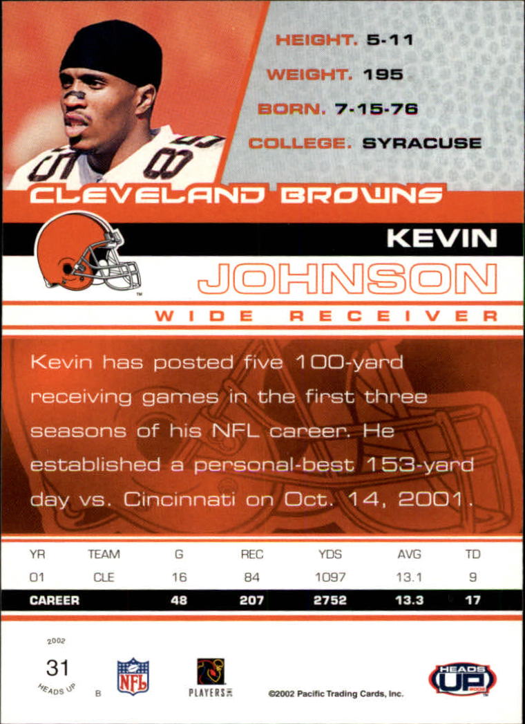 2002 Pacific Heads Up #31 Kevin Johnson back image