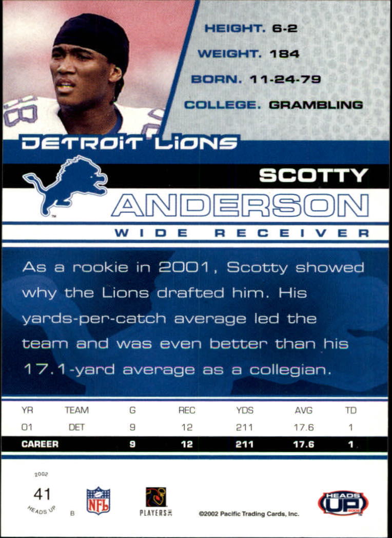 2002 Pacific Heads Up #41 Scotty Anderson back image