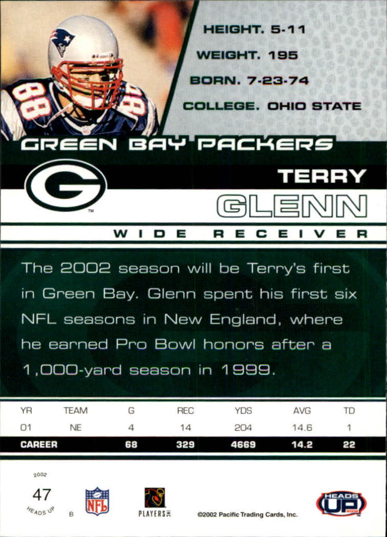 2002 Pacific Heads Up #47 Terry Glenn back image