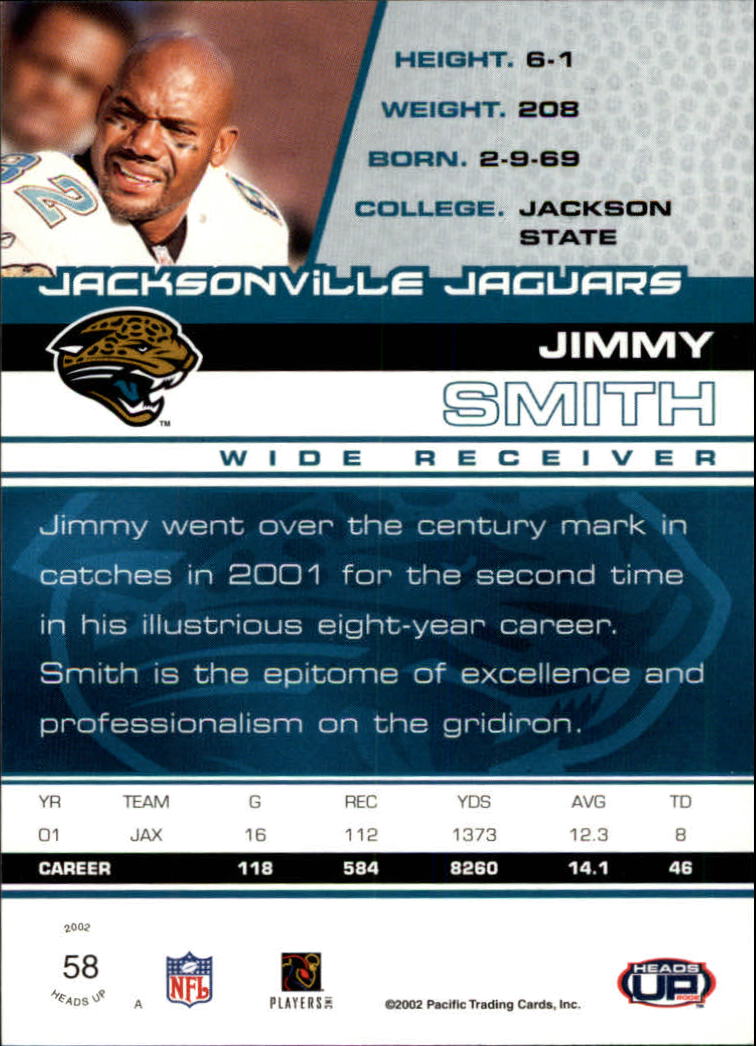 2002 Pacific Heads Up #58 Jimmy Smith back image
