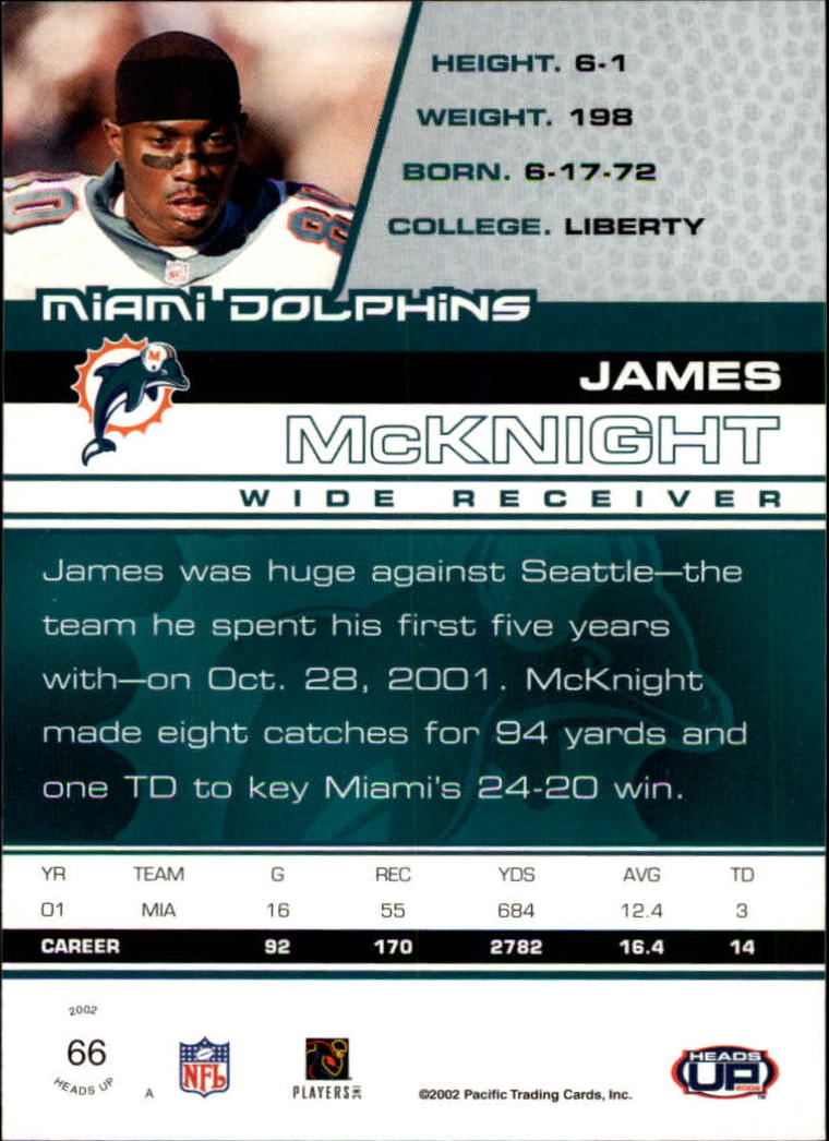 2002 Pacific Heads Up #66 James McKnight back image