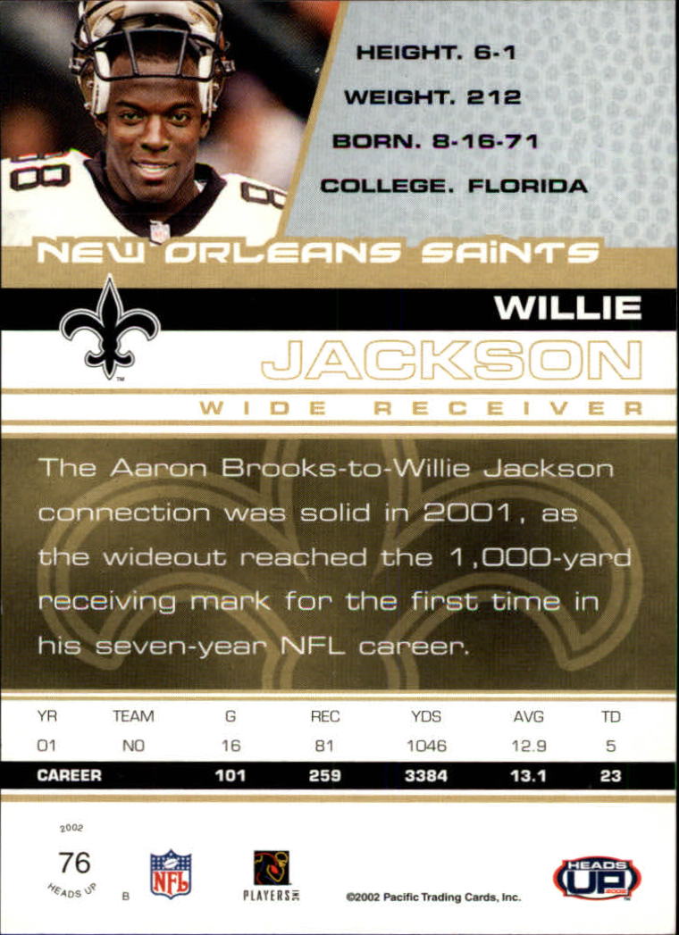 2002 Pacific Heads Up #76 Willie Jackson back image