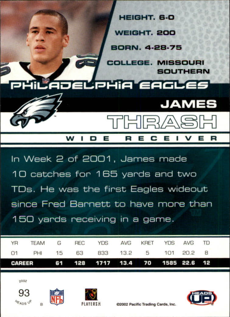 2002 Pacific Heads Up #93 James Thrash back image