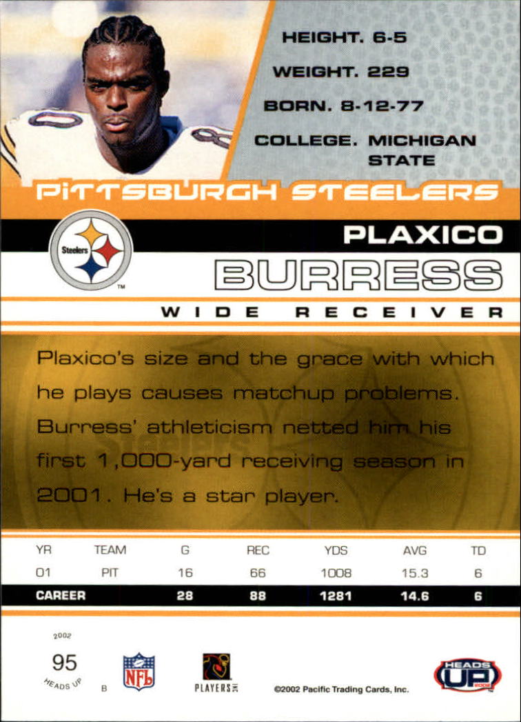 2002 Pacific Heads Up #95 Plaxico Burress back image