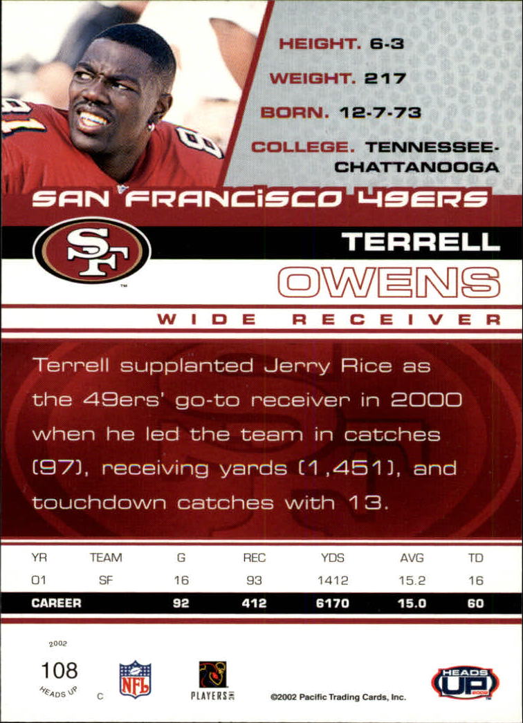 2002 Pacific Heads Up #108 Terrell Owens back image