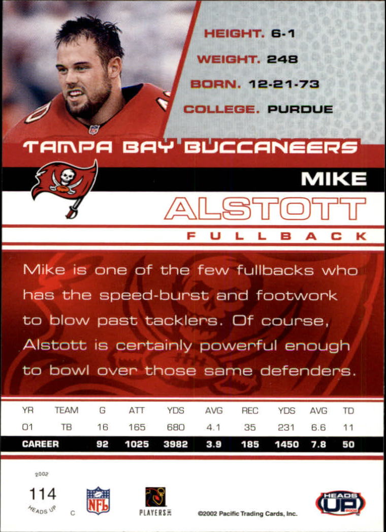 2002 Pacific Heads Up #114 Mike Alstott back image