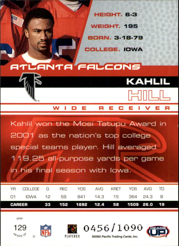 2002 Pacific Heads Up #129 Kahlil Hill RC back image