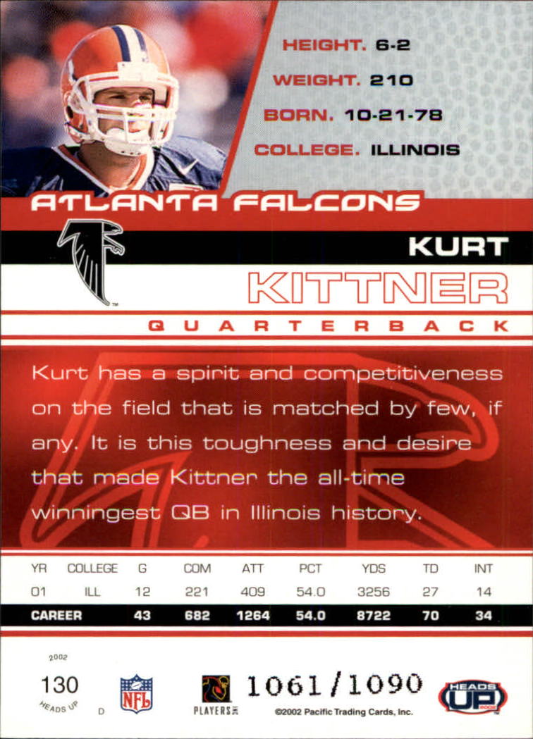 2002 Pacific Heads Up #130 Kurt Kittner RC back image