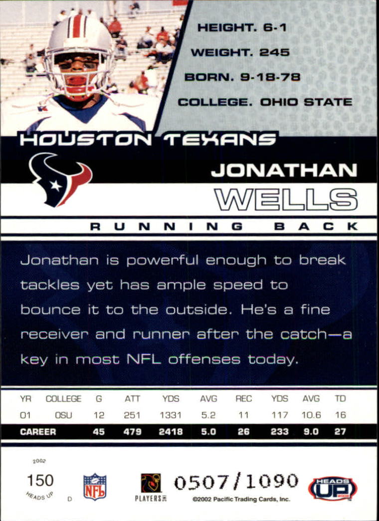 2002 Pacific Heads Up #150 Jonathan Wells RC back image