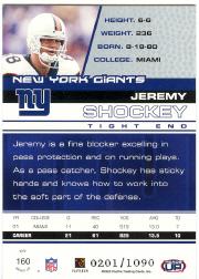 2002 Pacific Heads Up #160 Jeremy Shockey RC back image