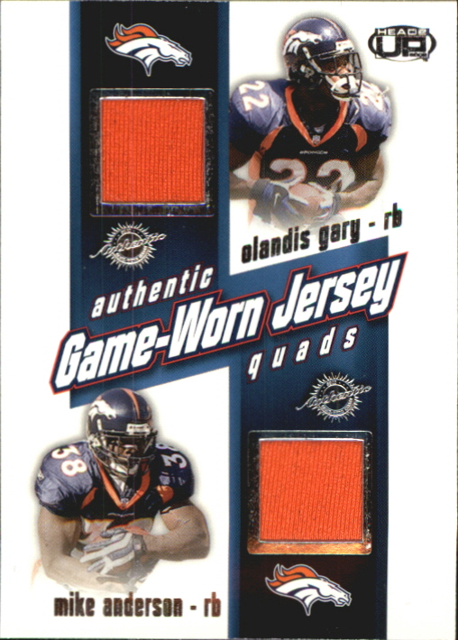 2002 Pacific Heads Up Game Worn Jersey Quads #12 Mike Anderson/Olandis Gary/Brian Griese/Rod Smith