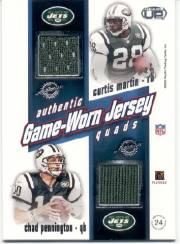 2002 Pacific Heads Up Game Worn Jersey Quads #24 Anthony Becht/Laveranues Coles/Curtis Martin/Chad Pennington back image
