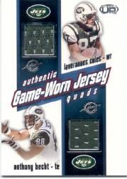 2002 Pacific Heads Up Game Worn Jersey Quads #24 Anthony Becht/Laveranues Coles/Curtis Martin/Chad Pennington