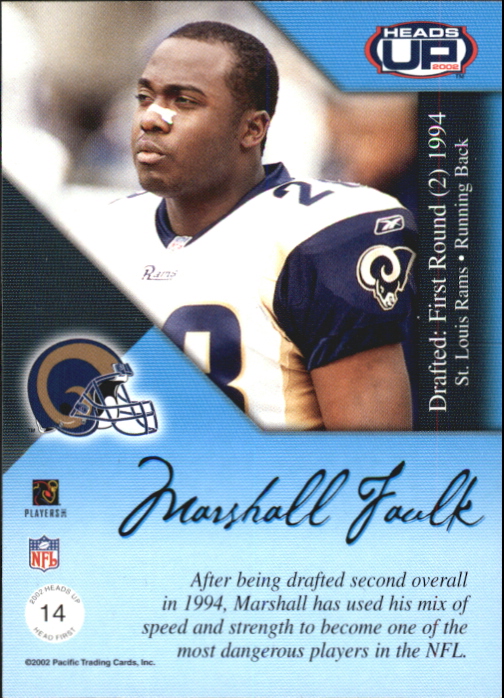 2002 Pacific Heads Up Head First #14 Marshall Faulk back image
