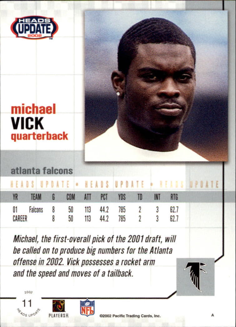 2002 Pacific Heads Update #11 Michael Vick back image