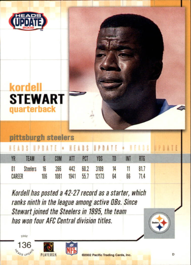 2002 Pacific Heads Update #136 Kordell Stewart back image