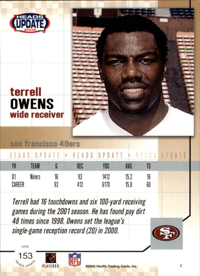 2002 Pacific Heads Update #153 Terrell Owens back image