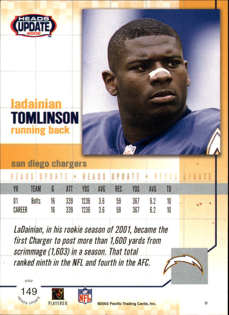2002 Pacific Heads Update Red #149 LaDainian Tomlinson back image