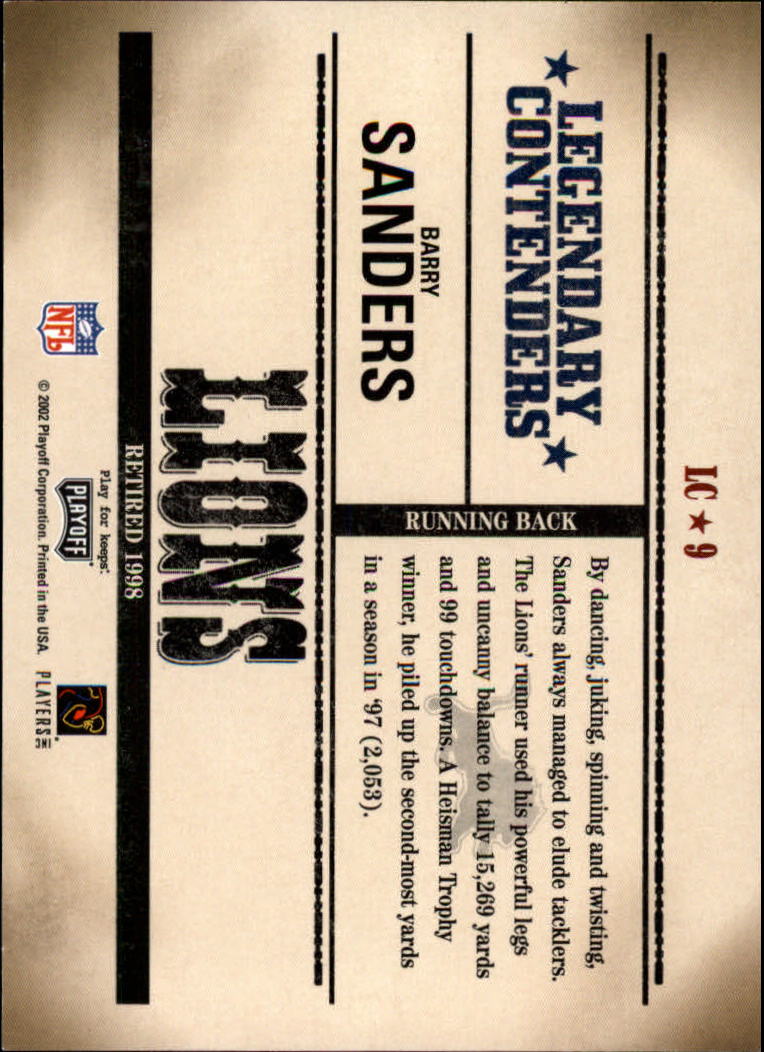 2002 Playoff Contenders Legendary Contenders #LC9 Barry Sanders back image