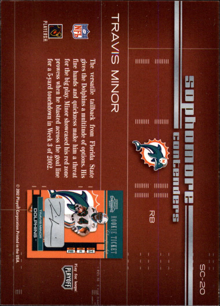 2002 Playoff Contenders Sophomore Contenders #SC20 Travis Minor back image