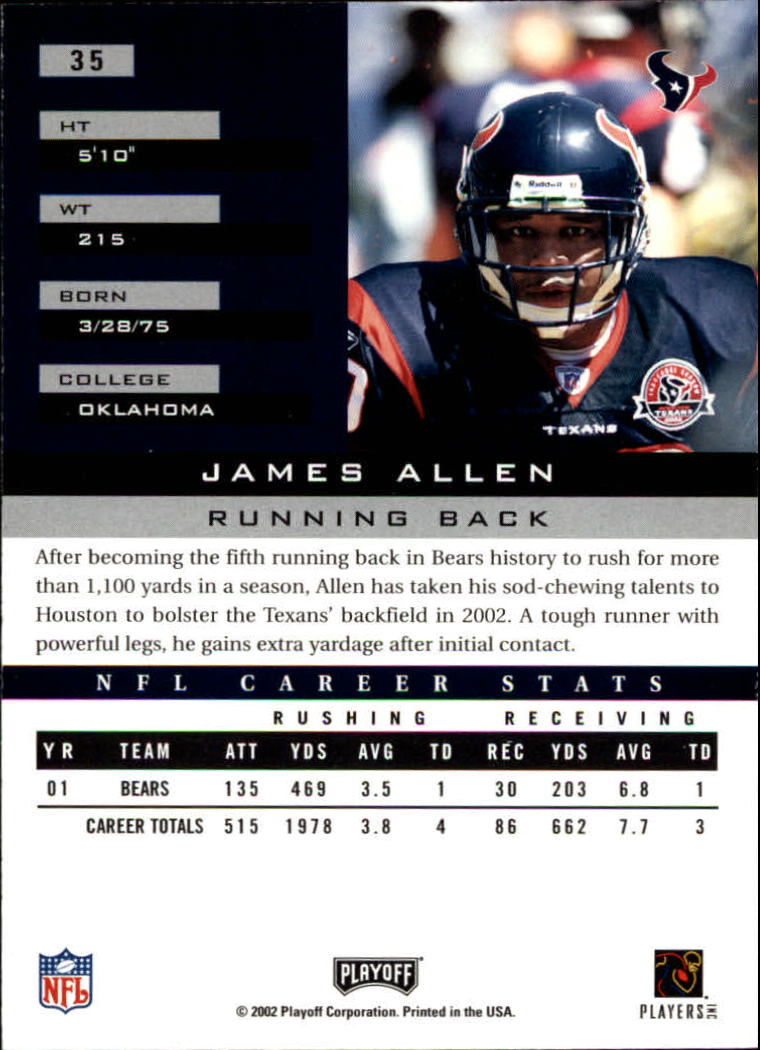 2002 Playoff Honors #35 James Allen back image
